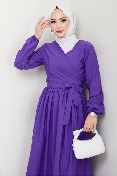 Bestenur Tie-Up Blouse Skirt Double Set 1465 - Purple