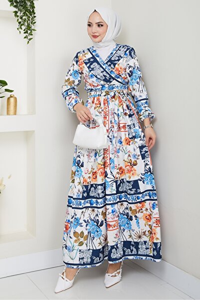 Bestenur Flower Pattern Blouse Skirt Double Set 1466 - Ecru