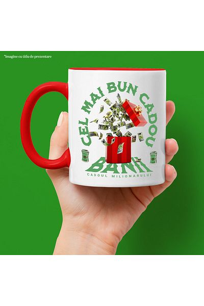StoryGift Romania Mug with Red Gift Box Flying Banknotes, Text Best Gift, Millionaire, What, With, STG