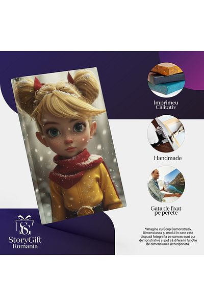 StoryGift Romania Tablou Canvas: Oceanul Din Ochii Fetiței Blonde Ninsoarea Peste Pelerina Roșie Elegantă Pictura