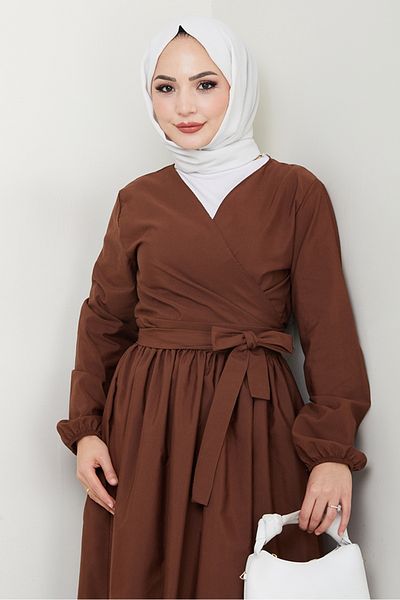 Bestenur Tie-Up Blouse Skirt Double Set 1465 - Bitter Brown