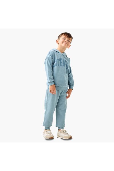 Juniors Typographic Print Hooded Long Sleeves Sweatshirt and Joggers Set