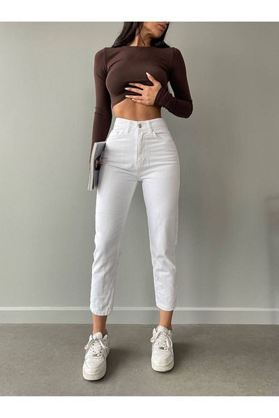 Shield Life Boyfriend White Mom White Pants Lycra High Waist