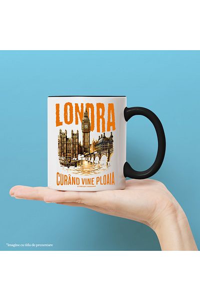 StoryGift Romania Cana Oras Londra Turn Cu Ceas Big Ben Text Haios Curand Vine Ploaia, 330ml, Cera, Cu ,stg