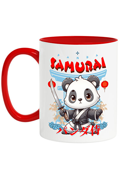 StoryGift Romania Cana Panda Samurai, 330ml, Ceramic Cu Maner Rosu, Cu Maner ...