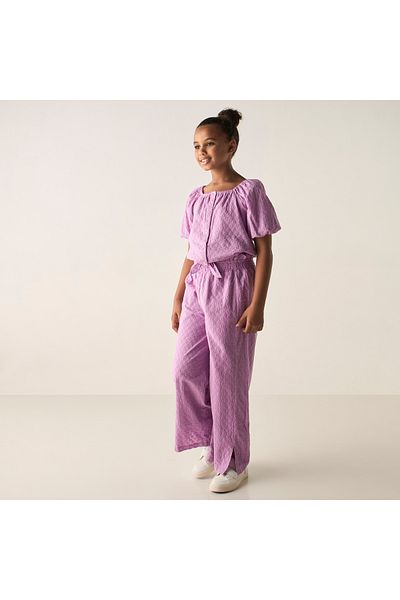 Juniors All-Over Embroidered Top and Pants Set