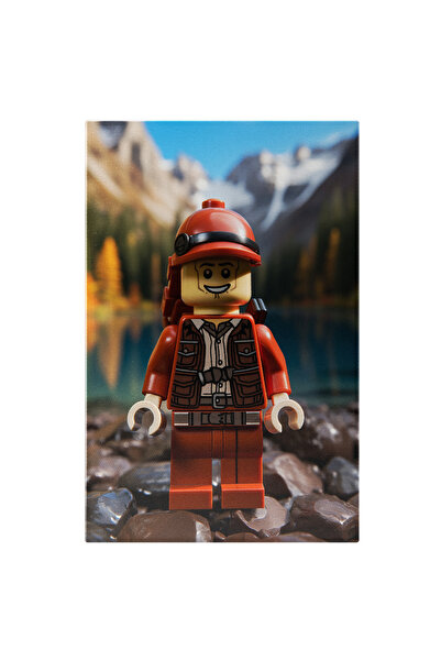 StoryGift Romania Tablou Canvas: Pompier Figurina Lego In Costum Rosu Si Cascheta Rosie Stand Pe Stanca Langa La