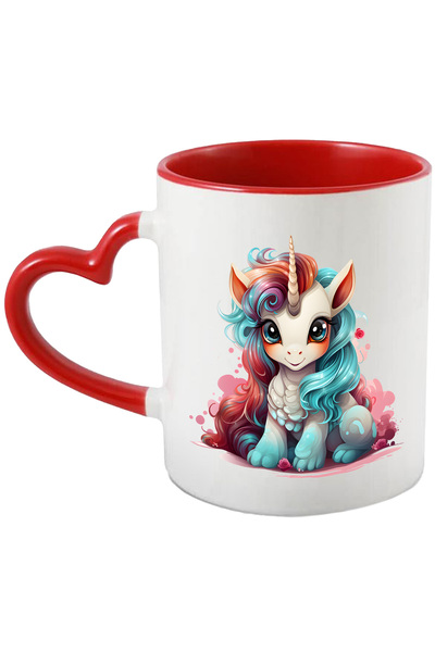 StoryGift Romania Cana Cu Un Unicorn Vesel | Ilustratie | Pete De Culoare | Floricele | Fericire |, Cu Maner Inim Stg