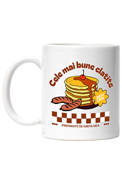 StoryGift Romania Cana Tort De Clatite Sirop, Text Cele Mai Bune Clatite Preparate De Iubita Mea, , Cu Maner Alb Stg