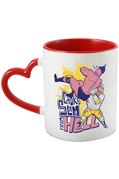 StoryGift Romania Mug With English Message Choke Slam From Hell, Wresting, Multicolor 330 Ml, Wax, With Heart Handle