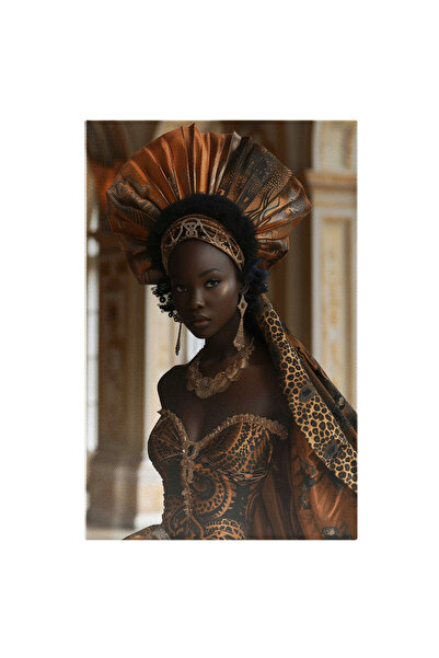 StoryGift Romania Tablou Canvas Africana Femeie Cu Palarie Evantai Tip Voal S...