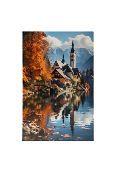 StoryGift Romania Tablou Canvas: View Biserica Pe Lac Stralucitor Sat Intre M...
