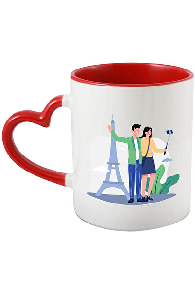 StoryGift Romania Cana Cu Franta, Turism, Turnul Eiffel, Telefon, Multicolor 330 Ml, Ceramica Cu M, Cu Maner Inim Stg