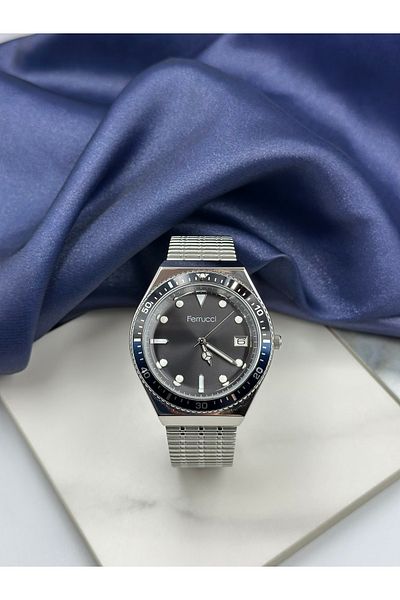 Ferrucci Silver Cord Navy Blue Case Black Dial Sport Design Mesh Cord Ferrucci Men's Wristwatch