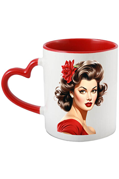 StoryGift Romania Cana Cu O Femeie Frumoasa, Ilustratie, Stil Retro, Vechi, D...