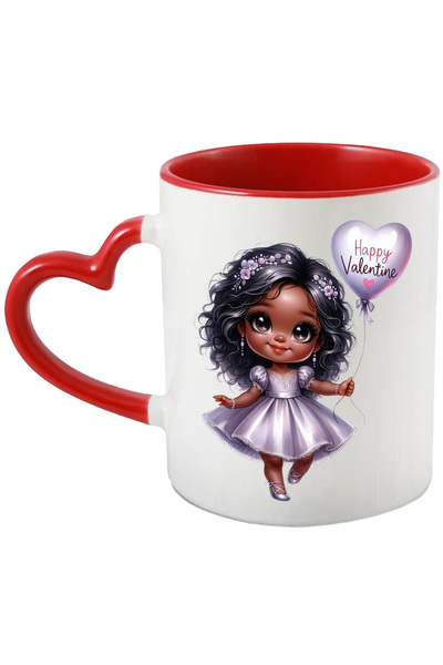 StoryGift Romania Cana Cu O Fetita De Culoare Care Tine Un Balon Cu Mesajul "happy Valentine" | Il, Cu Maner Inim Stg