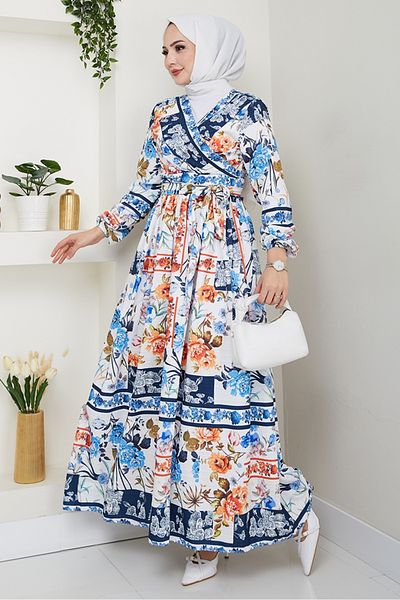 Bestenur Flower Pattern Blouse Skirt Double Set 1466 - Ecru