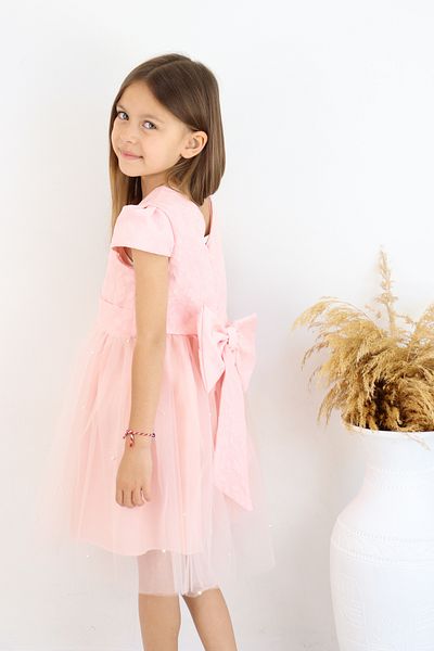 FESSHERA 🌟   Jacquard Fabric with Pearl Embroidered Tulle Skirt Bow Girls' Evening Dress 🌟