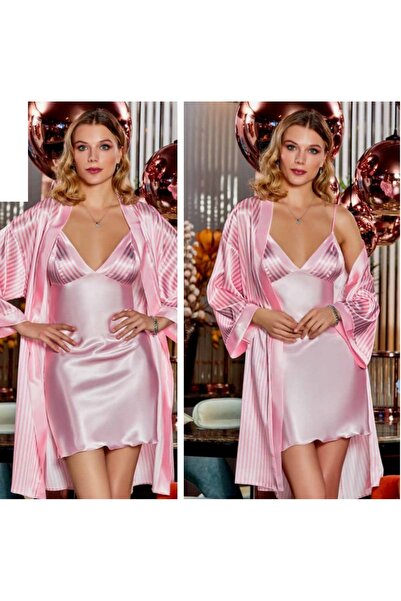 Feyza İpek Saten Gecelik&Sabahlık Takım 4013