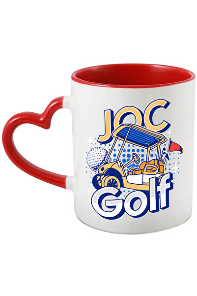 StoryGift Romania Cana Masina Mica Pentru Golf, Minge Si Crosa, Iubitorii De Golf, 330ml, Ceramica, Cu Maner Inim Stg