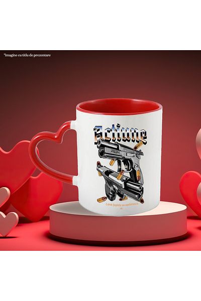 StoryGift Romania Action Mug - Pistol - Let the Actions Speak, 330ml, Ceramic With Heart Handle, With ,stg
