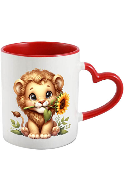 StoryGift Romania Cana Cu Un Pui De Leu Vesel Care Tine O Floare | Ilustratie...