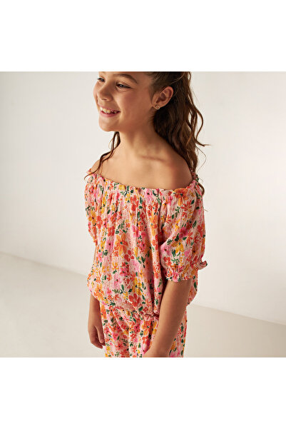 Juniors All-Over Floral Print Off Shoulder Top and Pants Set