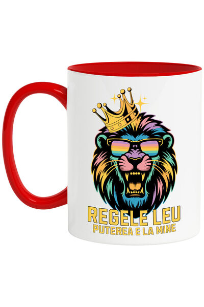 StoryGift Romania Cana cu Portret Regele Leu Furios cu Ochelari De Soare Si C...