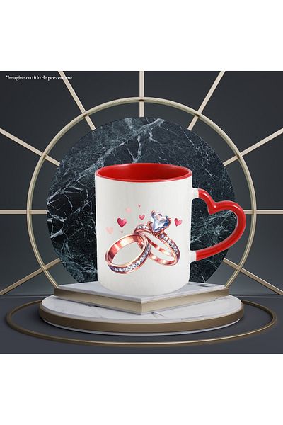 StoryGift Romania Mug with 2 diamond rings, illustration, hearts, engagement, love, romance, c, With, STG