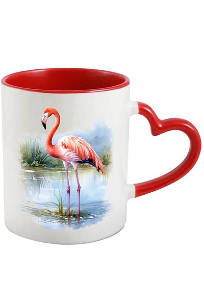 StoryGift Romania Cana Culac, Vegetatie, Plante, Pasare, Flamingo, Cer, Multicolor 330 Ml, Ceramic, Cu Maner Inim Stg