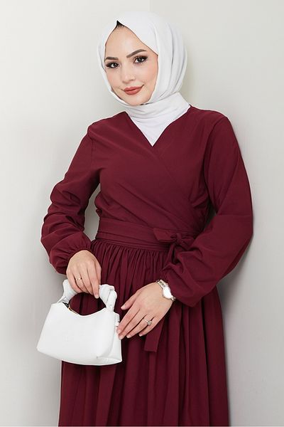 Bestenur Δεμένη Μπλούζα Φούστα Διπλό Σετ 1465 - Claret Red