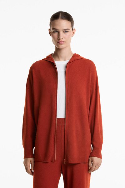 Oysho Long knit hooded jacket