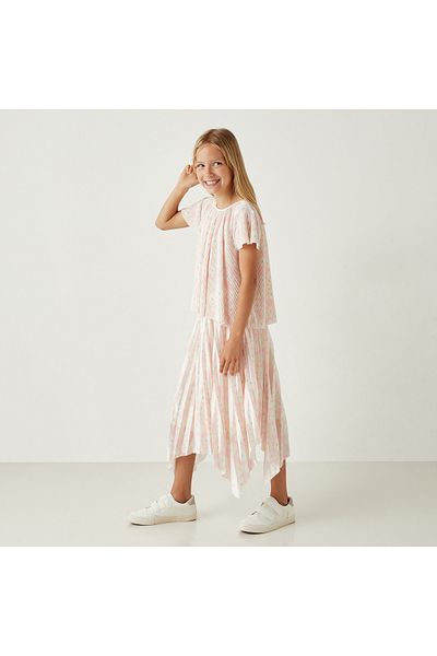 Juniors All-Over Ribbed Top and Asymmetric Skirt Set