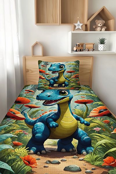 Şen Dekorasyon Little Dinosaur in the Forest 4 Seasons Pique Set