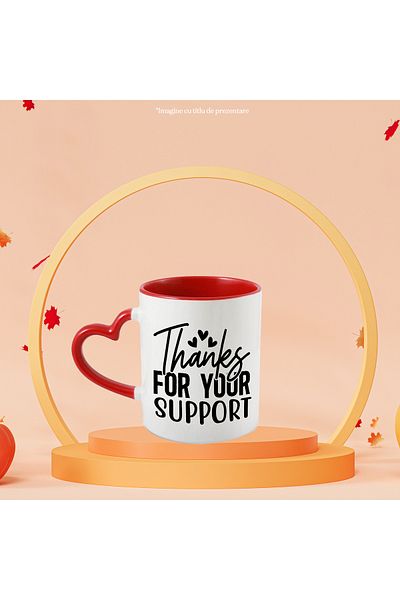 StoryGift Romania Mug with hearts and a message of thanks for the help received with Heart Handle Ro, Cu, STG.