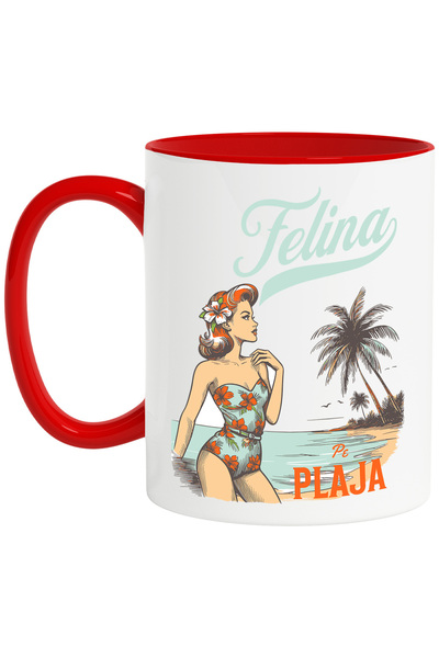 StoryGift Romania Cana Fata Retro Text Felina Pe Plaja Vacanta, 330ml, Cerami...