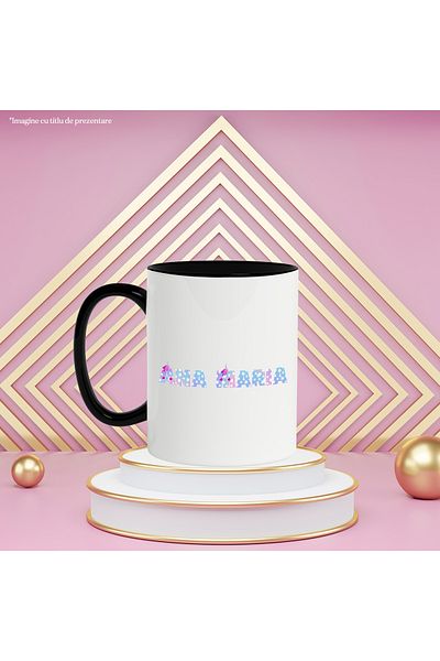 StoryGift Romania Cana Cu Numele Ana Maria, Unicorn, Printesa, Fairytale, Dragut, 330ml, Ceramica , Cu Maner Negru Stg