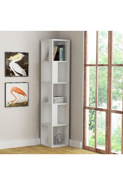 Mourah Home Piano Modern Corner Bookcase Display Unit White