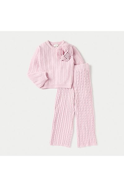 Juniors Textured Pullover and Wide Leg Pants Set