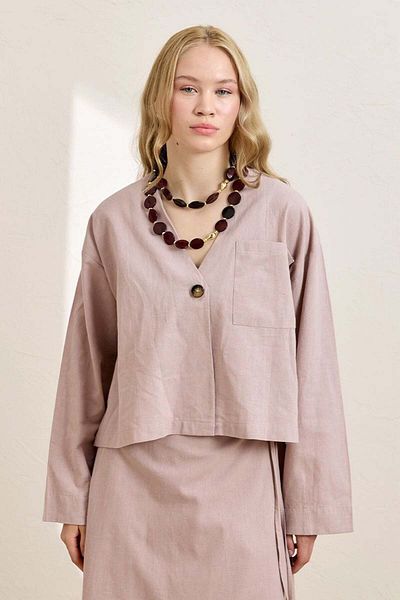 Ceylan Otantik Μπουφάν Dusty Rose Organic Linen με μονή τσέπη