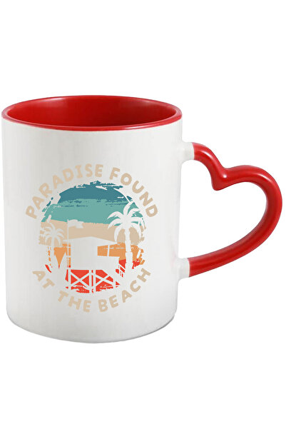 StoryGift Romania Cana Cu Mesaj In Engleza Paradise Found At The Beach, Palmieri, Multicolor 330 M, Cu Maner Inim Stg