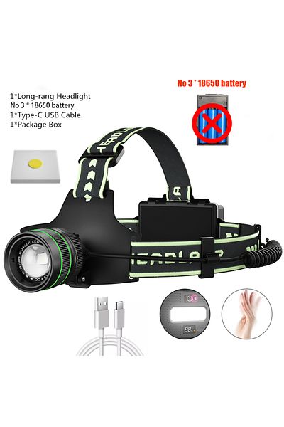 KENSUN H-224(NO BATTERY) Black Powerful Headlamp 18650 Long Range Rechargeable Headlight Head Torch Flashli