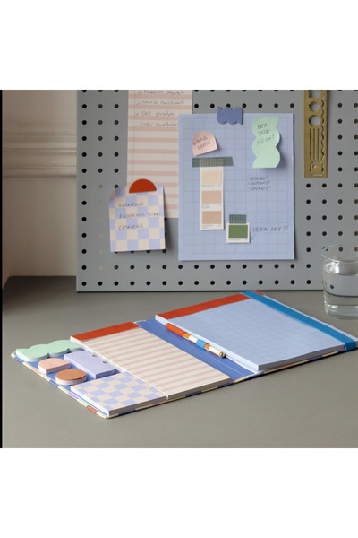 Kikkerland Inkerie Kareli A5 Notluk, Post It Set & Tükenmez Kalem Kırtasiye Seti