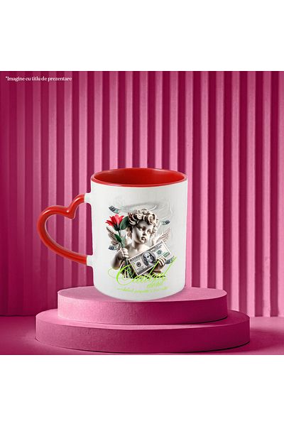StoryGift Romania Angel Mug with Flower and American Dollars - The Desired Gift, 330ml, Ceramic with Handles, With ,STG