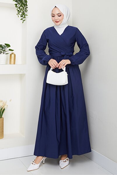 Bestenur Tie-Up Blouse Skirt Double Set 1465 - Navy Blue