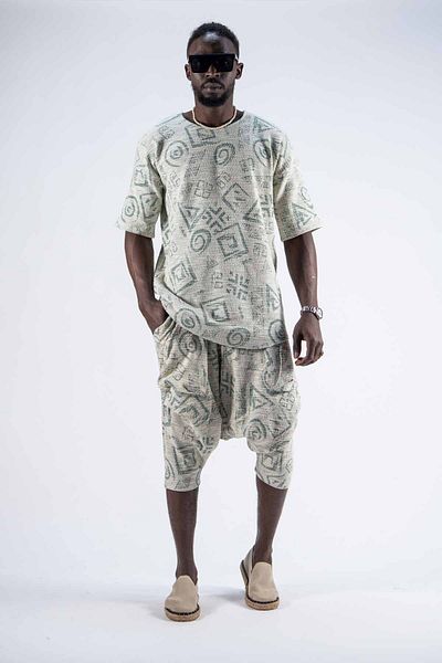 SUPERBLUE Men's Oversize T-Shirt Baggy Shorts Green Linen Set