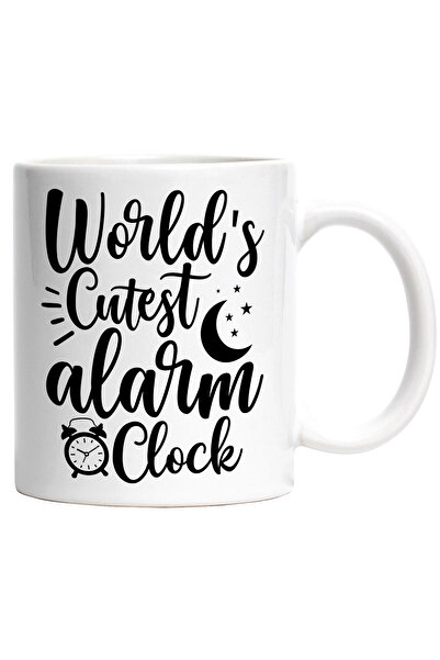 StoryGift Romania Cana Cu Textul "world's Cutest Alarm Clock" - Cel Mai Dragut Ceas Cu Alarma Bebe, Cu Maner Alb Stg