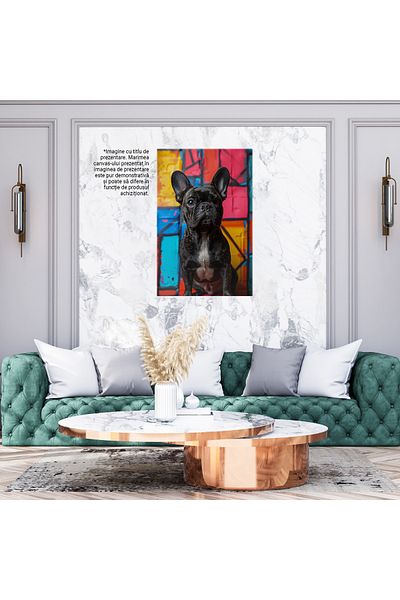 StoryGift Romania Tablou Canvas Buldog Francez Caine Frumos De Culoare Neagra Cu Ochii Caprui Langa Un Perete Co