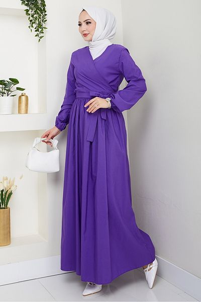 Bestenur Tie-Up Blouse Skirt Double Set 1465 - Purple