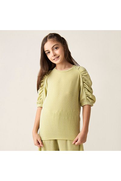 Juniors Textured Short Sleeve Top and Pants Set